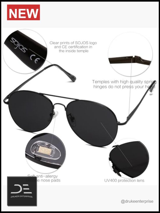 Classic Aviator Sunglasses with Spring Hinges UV400 Protection main image 6